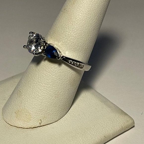 Sapphire and CZ Fashion Ring SZ 8 - Picture 2 of 2